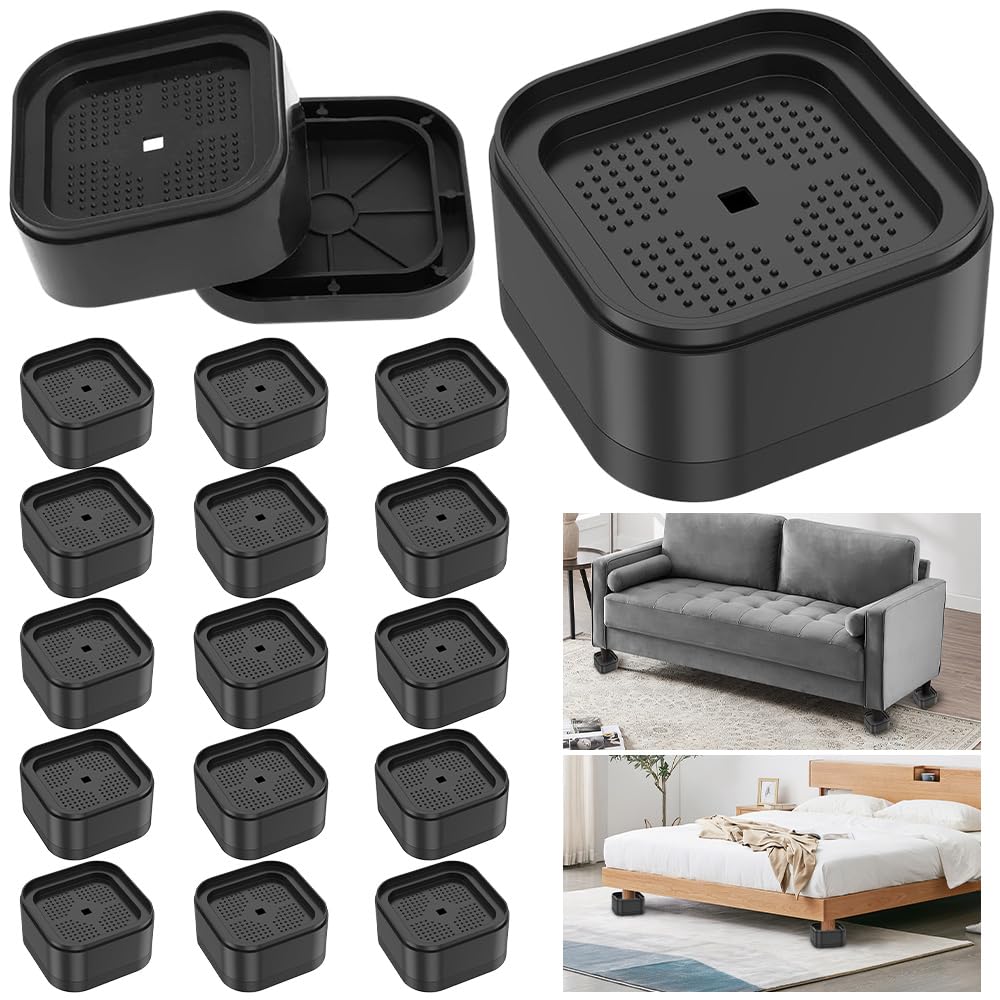 BIZOI 16 Piece Furniture Risers, Heavy Duty Bed Risers with Nonslip Bottom, Adjustable Stackable Furniture Risers, Versatile Bed Raising Blocks 3.5cm Table Leg Extenders for Bed Sofa Table Chair Desk