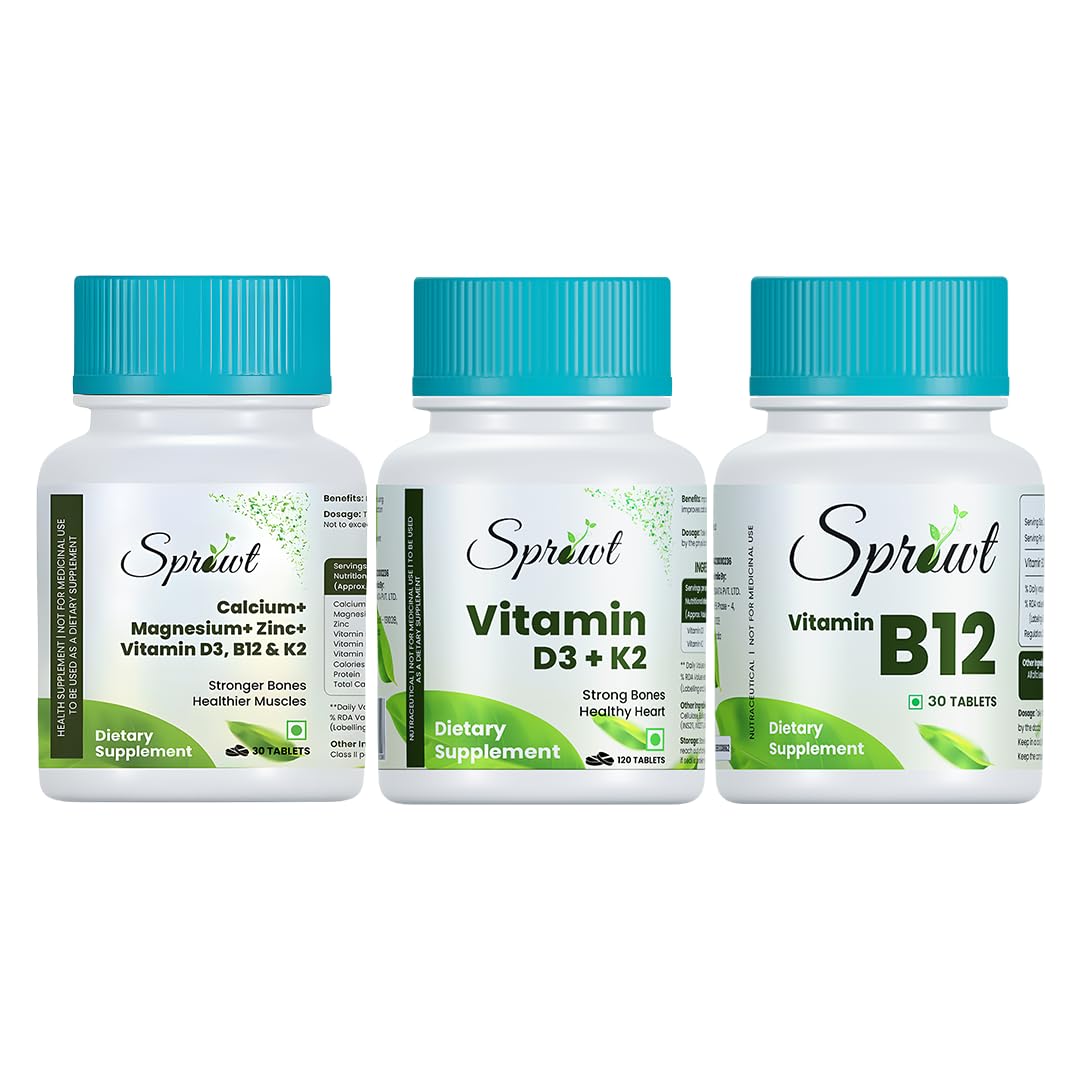Sprowt Complete Bone, Heart & Nerve Health 3-in-1 Combo – Calcium Mag Zinc + D3, B12 & K, Vitamin D3 + K2 MK7 & Plant-Based Vitamin B12-image-40