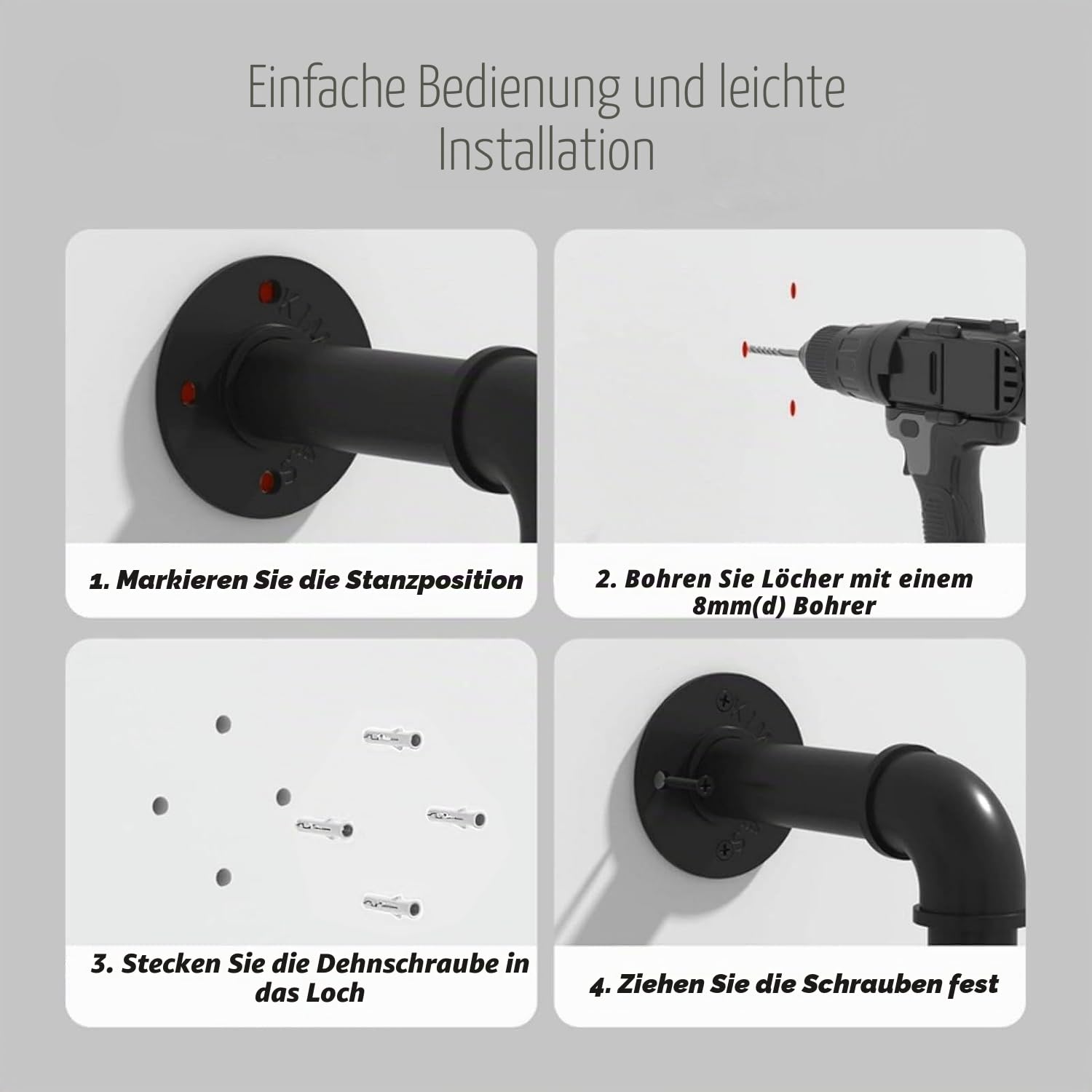 Etagenbettleiter, Wandmontage, Kellerfenster, Brunnenleiter, schwarzes Schmiedeeisen, industrielles Rohr, Trittleiter, belastbar 150 kg, Metall-Trittleiter für Dachboden, Dachboden, Wohnheim,