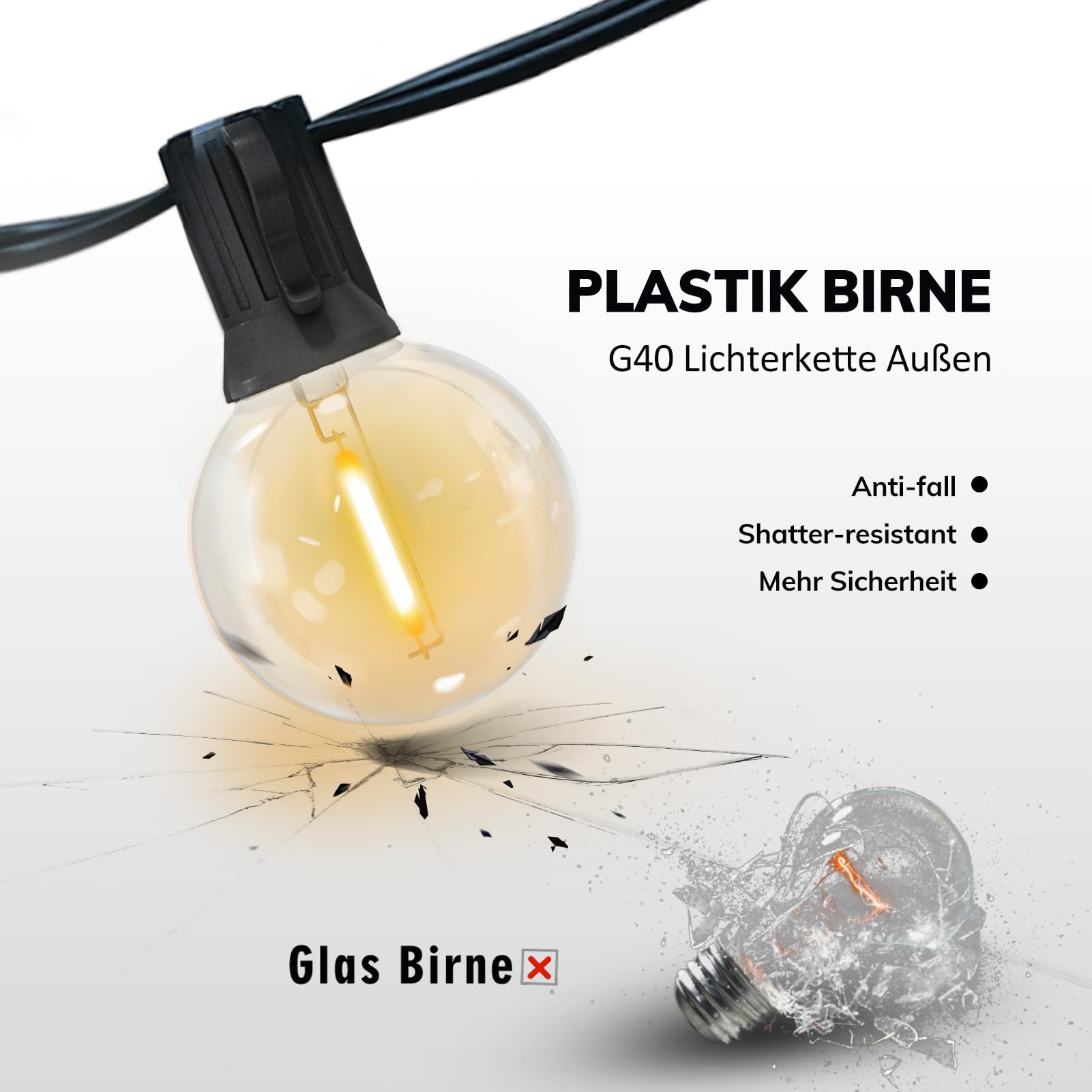 Achin Strombetriebene Lichterkette Außen 45M/150FT, IP45 Wasserdicht & Wetterfest, 75+3 G40 LED Glühbirnen, Dekorationsleuchte für Garten, Balkon, Veranda, Terrasse, Feier & Party