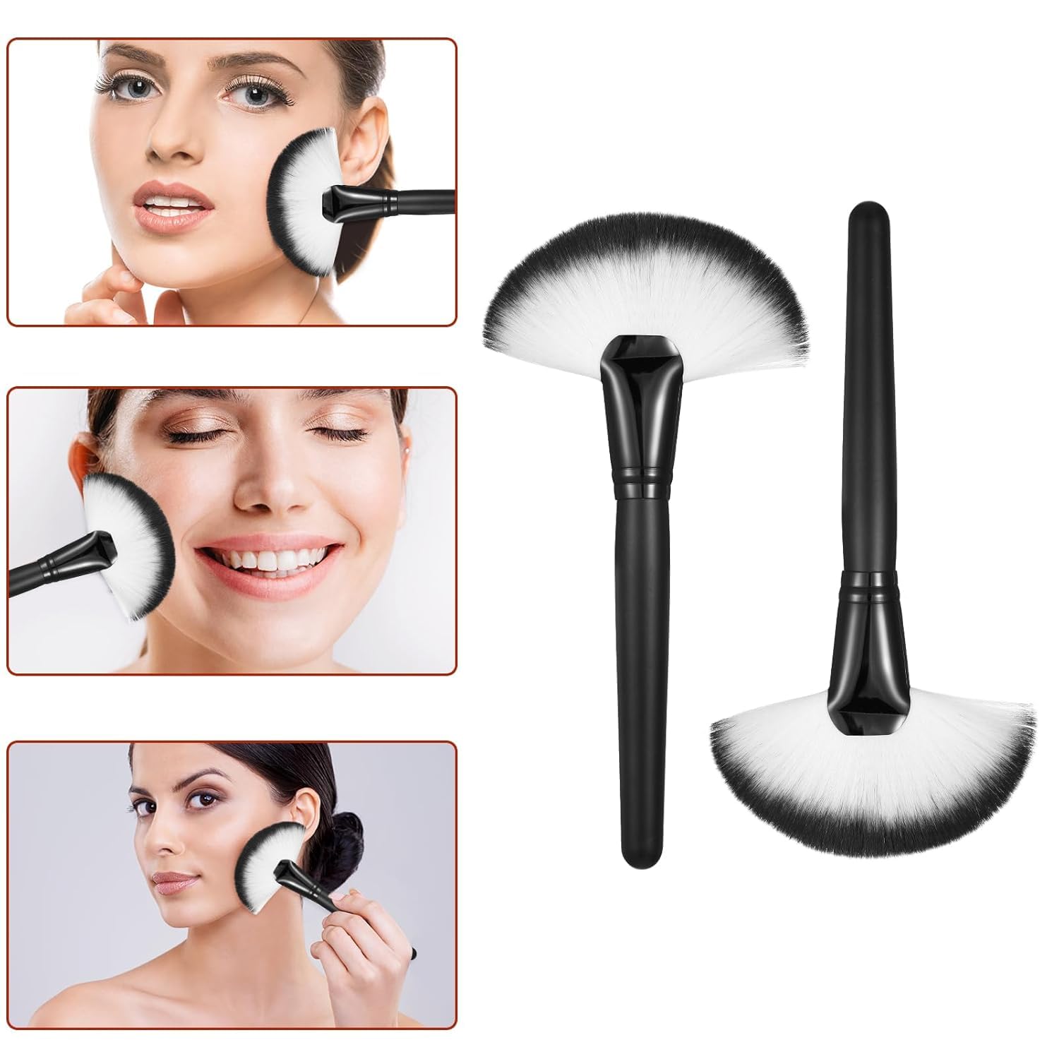 Keli Fan Brush for Makeup – Professional Soft Synthetic Bristles Highlighting, Foundation and Contour Brush for Face, loose Powder, Bronzer & Highlighter – Soft Bristles for Flawless Blending Finish 2