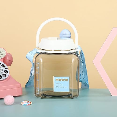 Miniatura 4 de Tainrunse 1 juego de 40.6 fl oz botella de agua con correa de gran capacidad a prueba de fugas portátil deportes al aire libre botella de paja para