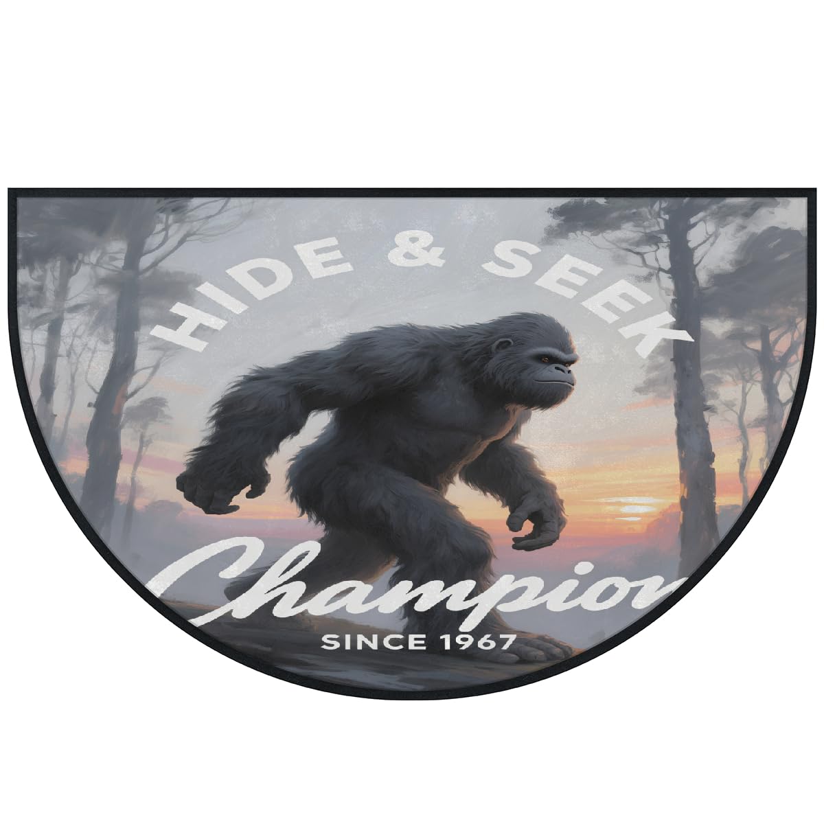 Bigfoot Hide Seek Champion große halbrunde Fußmatte – rutschfest, saugfähig, halbrund, Eingangsbereich, niedlich, weich, halbrund, waschbar, Teppich für Küche, Badezimmer, Schlafzimmer, 160 x