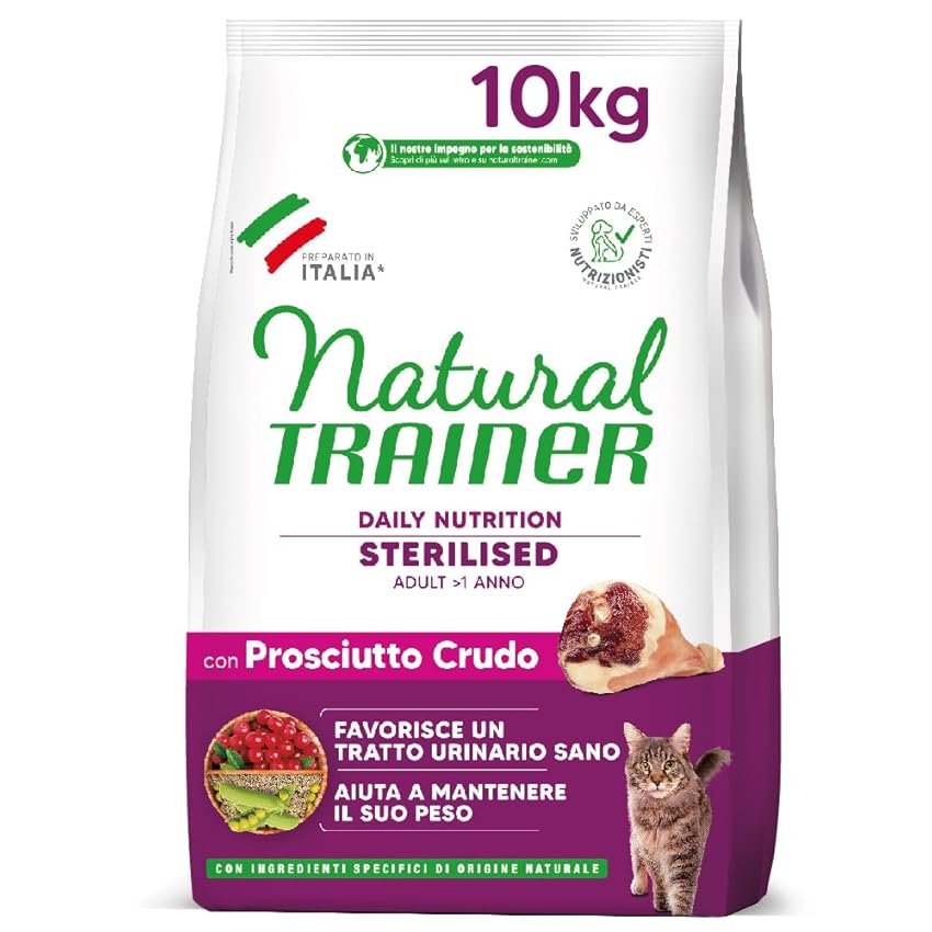 Trainer Natural Sterilised Adult con Prosciutto Crudo e Fibra di Pisello 10 Kg, 10000 Gr