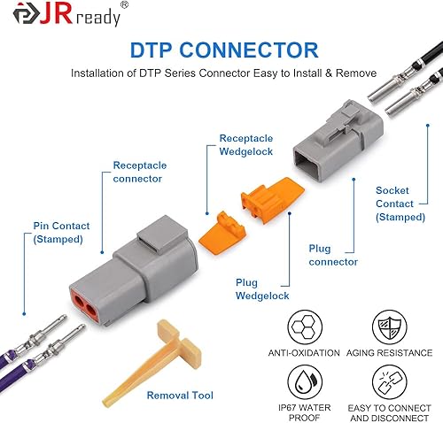 Miniatura 5 de JRready Kit de conectores DT Deutsch, conector de 2 pines, conector de 3,4,6,8,12 pines, herramienta de crimpado Deutsch (ACT-LY-16DT), tamaño 16