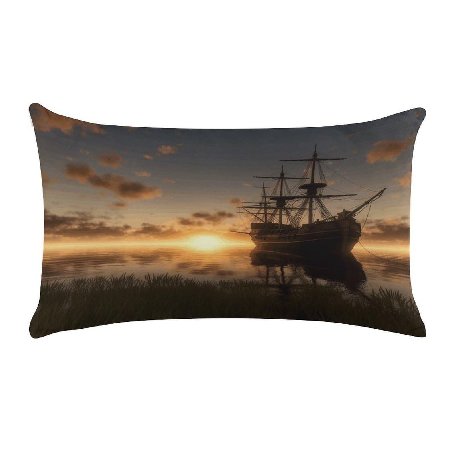 Adfgyerh Style Ship In The Lake Sunset Pillow Covers，20X12inch,Invisible Zipper Design，Throw Pillow Cover,Short Plush，Ultra-Soft Fabric On Both Sides Home Decor，For Home Sofa Couch