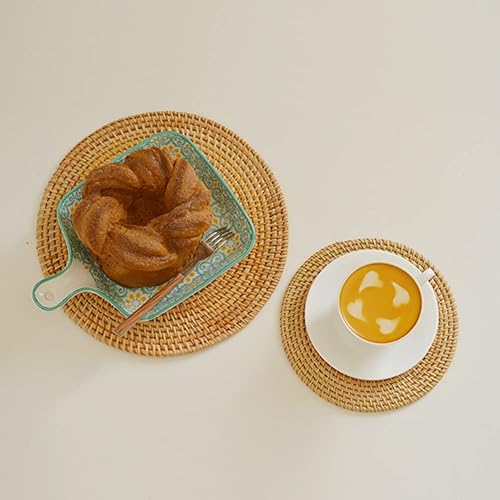 Miniatura 8 de Paquete de 2 posavasos de ratán natural hechos a mano de paja de ratán, posavasos hechos a mano, posavasos decorativos para el hogar, salvamanteles