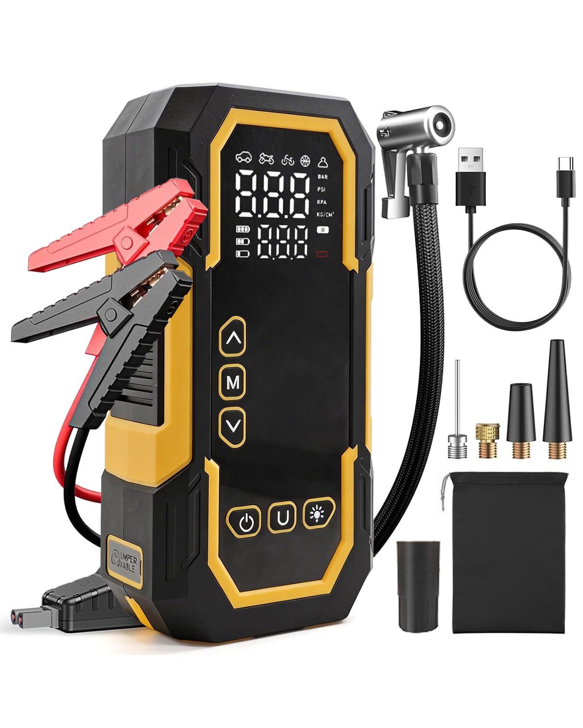 150PSI Starthilfe Powerbank für pkw, 4500A 14.8V Auto Starthilfe Powerbank für alle Benzin und 12L Diesel, Jump Starter Auto mit Starthilfekabel & 500LM LED Licht, für SUV, LKW, Motorrad