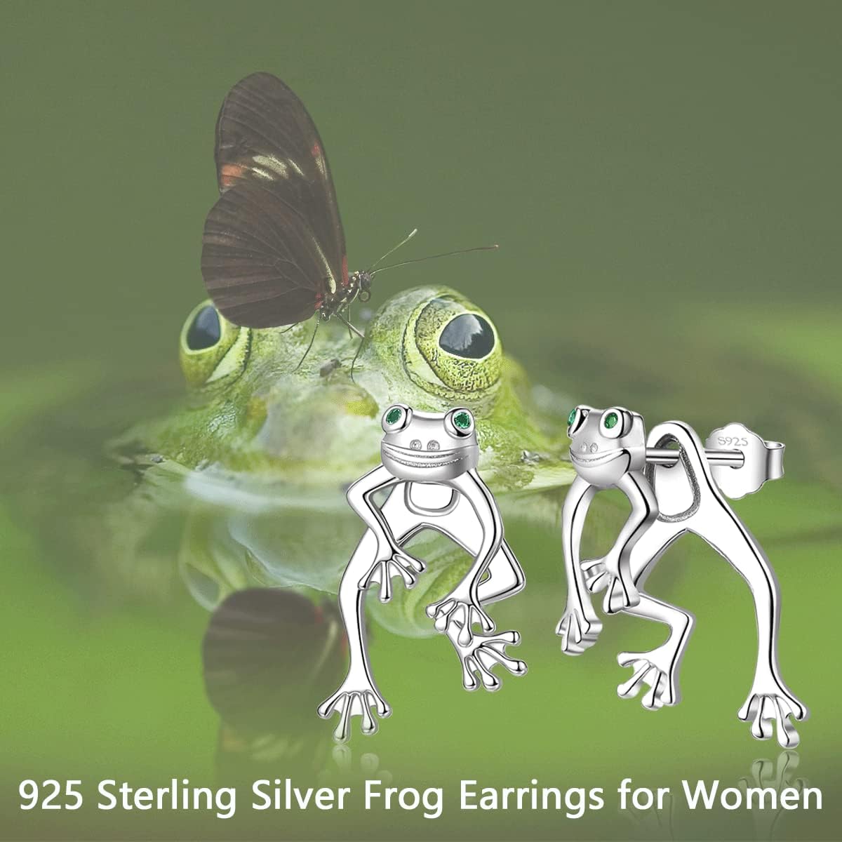 Frog Earrings for Women 925 Sterling Silver Fun Cute Two Way Frog Stud Earrings Jewelry Gift - Image 7