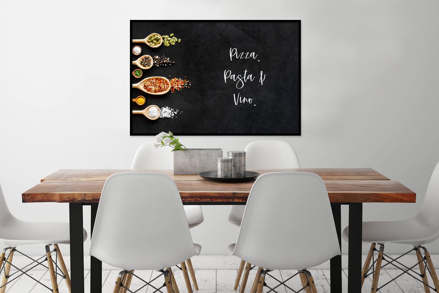 MuchoWow Poster Bilder Wanddeko Deko Wohnzimmer 120x80 cm Pizza. Pasta und Wein. - Zitate - Lebensmittel - Gewürze - Sprichwörter