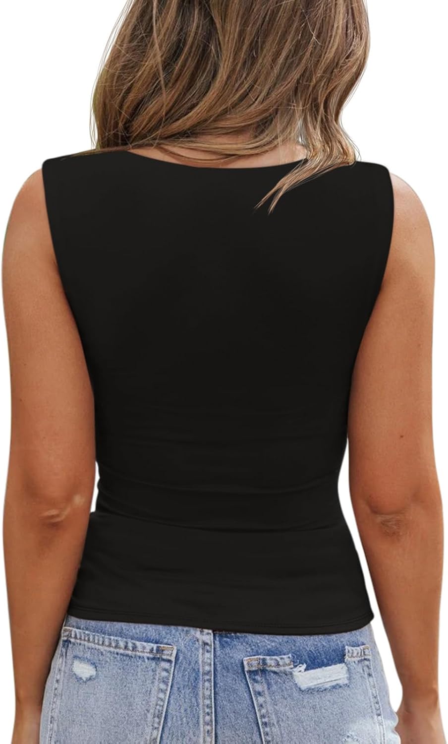 PINKMSTYLE Womens Basic Fitted Square Neck Tank Tops Double Lined Summer Tops Cute Sleeveless Shirts - Image 5