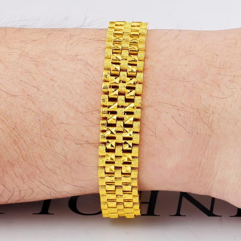 24K gold bracelet, men's bracelet exquisite Cuban chain, father husband gift men's vest chain suitable for both men and women fashion jewelry