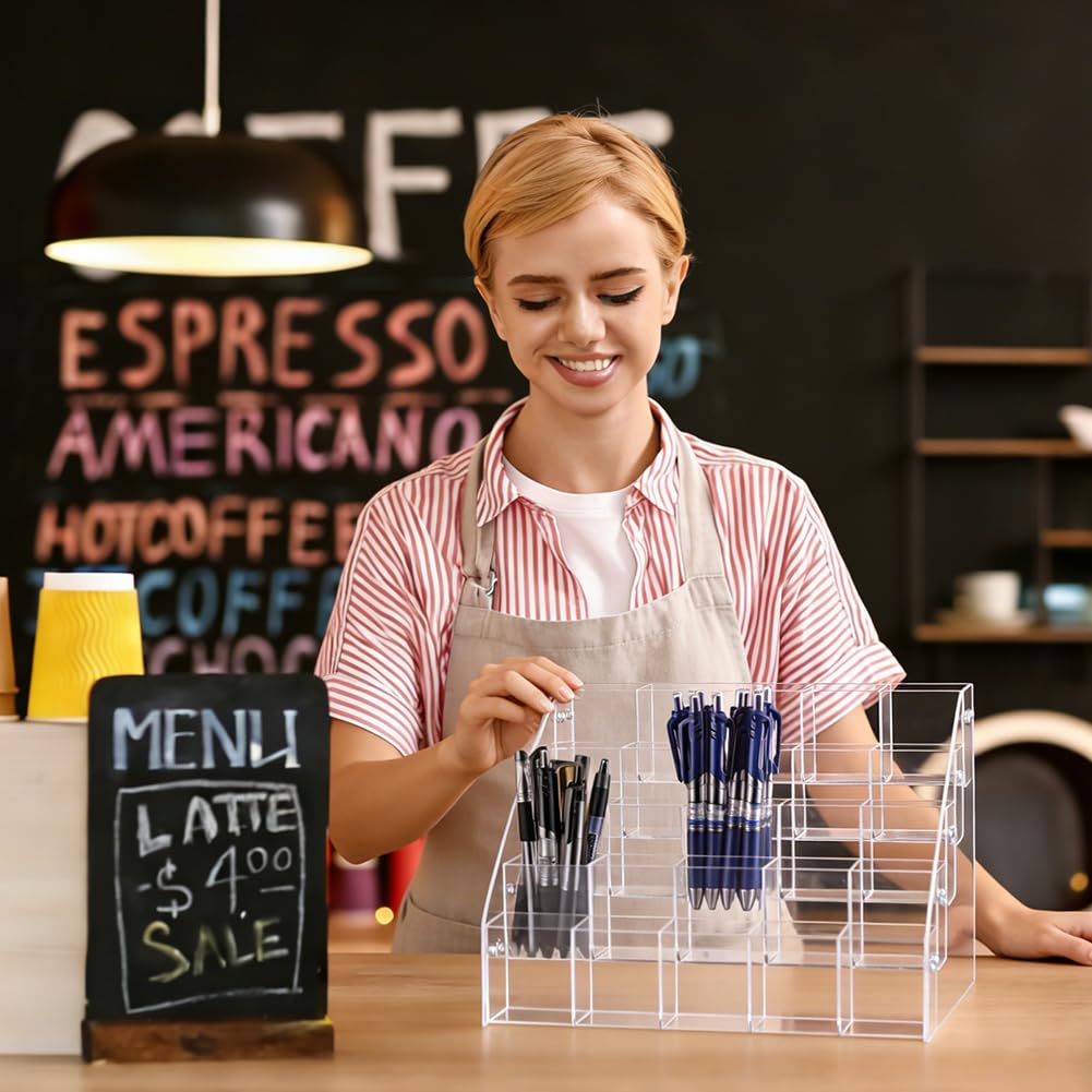 AHANDMAKER Stifthalter Aus Transparentem Acryl Vertikaler Schreibtisch Organizer Mit 5 Ebene Und 25 Fächern Zur Aufbewahrung von Schreibwaren Make Up Pinseln Und Stiften Für Das Home Büro