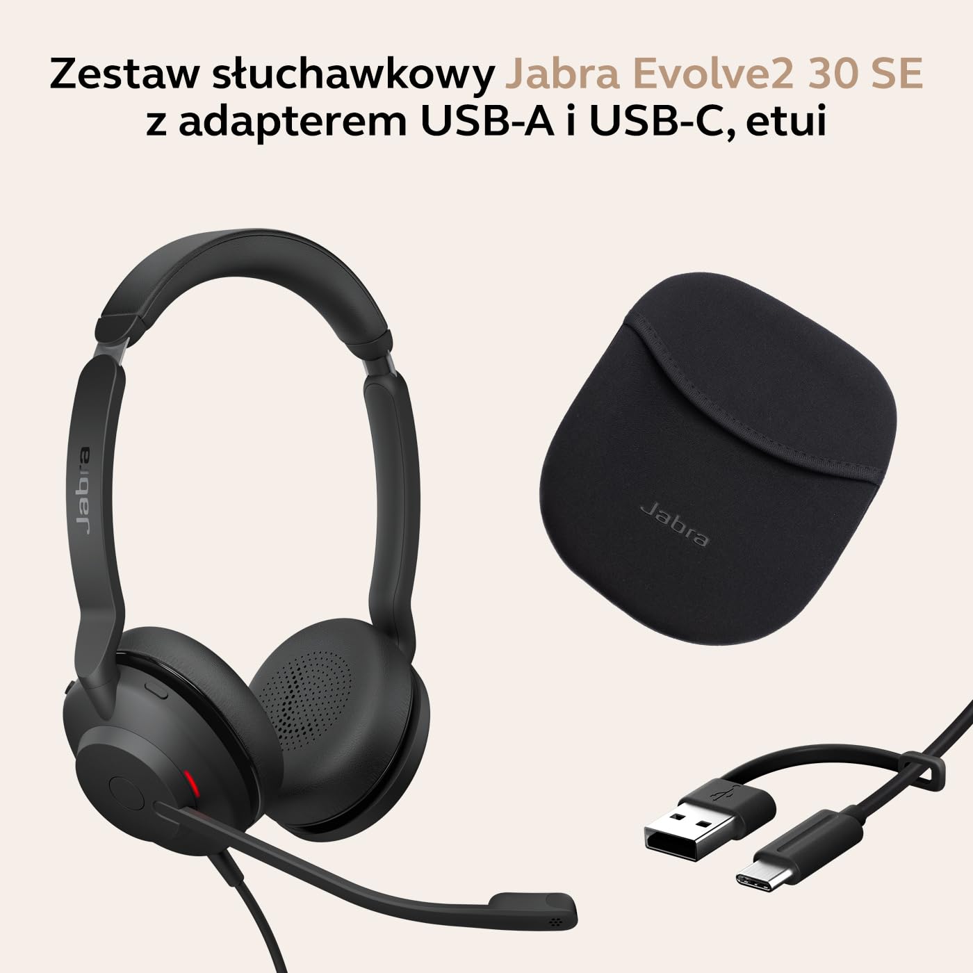 Jabra Evolve2 30 SE - USB-A/USB-C - przewodowy podwójny zestaw słuchawkowy certyfikowany dla platform UC