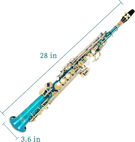 Miniatura 24 de EASTROCK Saxofón soprano curvado Bb Flat Blue Sax Instrumentos para principiantes intermedios con estuche de transporte, boquilla, almohadillas