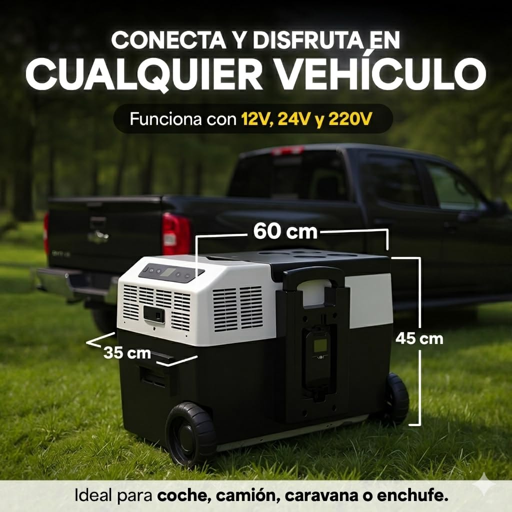 Inuitz Nevera Portatil Electrica 30L – Nevera Compresor 12V para Coche y Aventura | Máxima eficiencia, Ruedas Reforzadas y Aislamiento PU de Alto Rendimiento - Nevera Coche