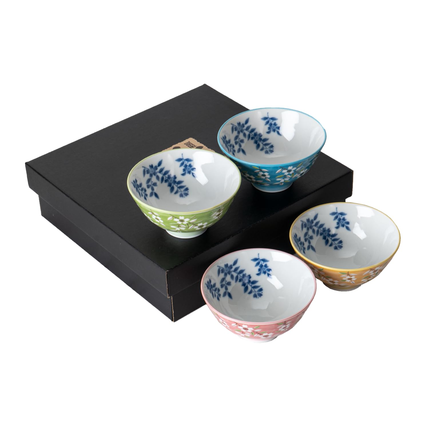 Kirameki Japanese Ceramic Rice Bowls Set of 2-6 fl oz, 5 inch, Ai and Kurenai, Authentic Mino Ware Japan