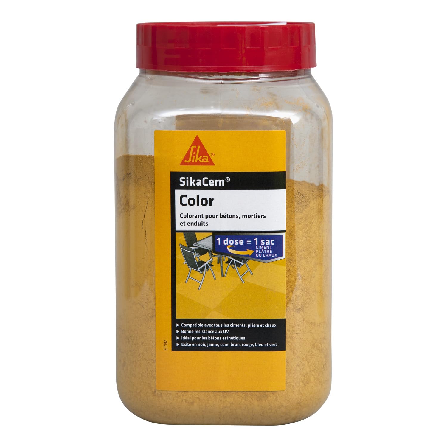 SIKA - Colorant en poudre pour ciment/​chaux/​plâtre - SikaCem Color Jaune - Couleur uniforme - Résistant aux UV - Ne modifie pas le temps de prise des mortiers - Dosage facile - 400g