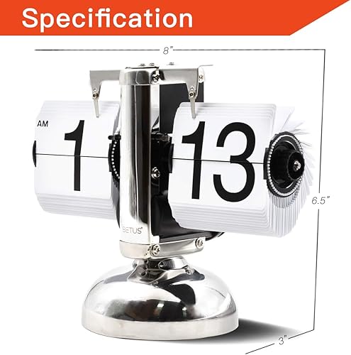 Miniatura 5 de Betus Flip Desk Clock - Mechanical Retro Style -Digital Display Battery Powered - Home & Office Décor 8 x 6.5 x 3 Inches (White)