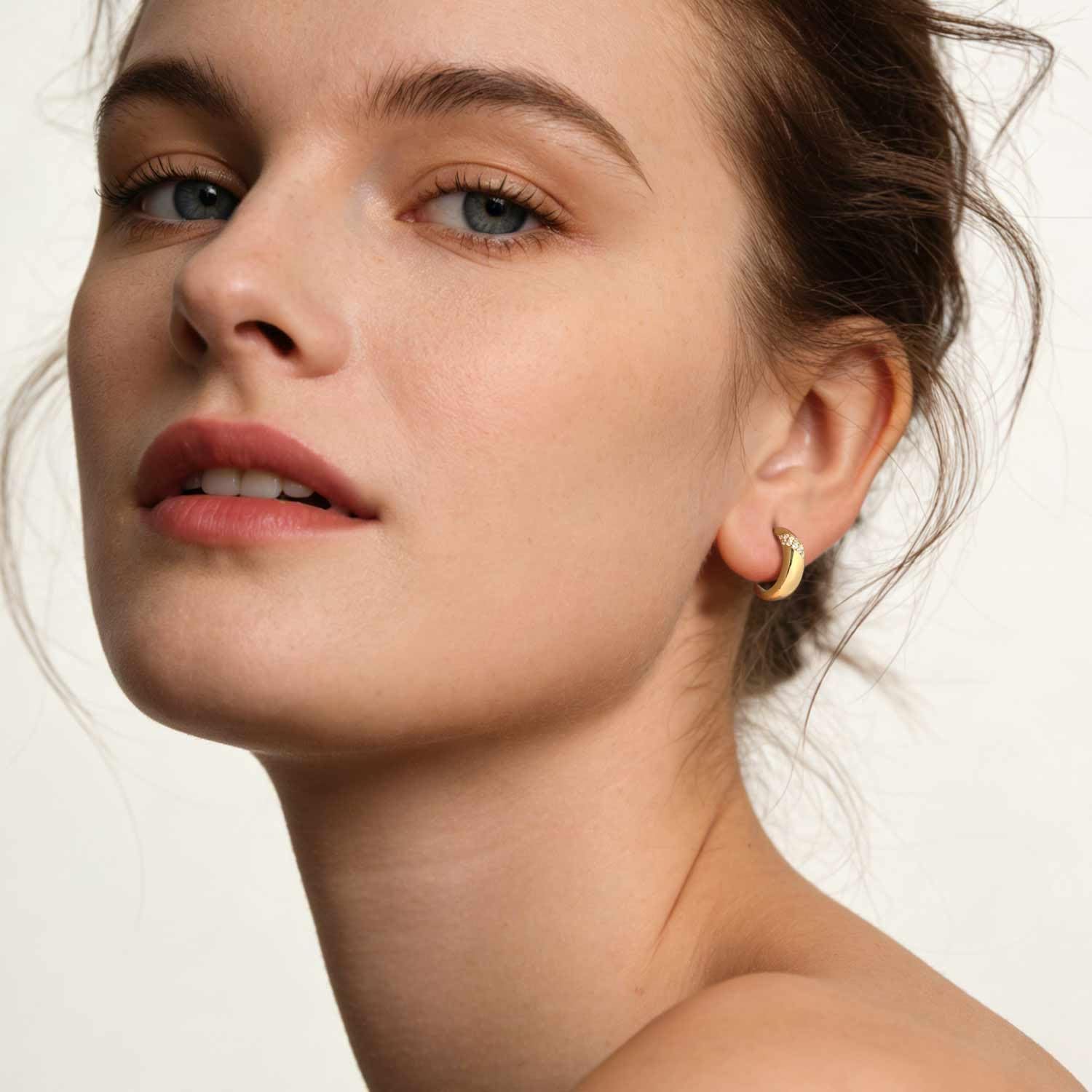 14K Gold Earrings for Women Gold Hoop Earrings for Women Hoop Earring for Womens Hoops Graceful Crescent Moon-Shaped Curve with Cubic Zirconia Hoops Stud Earring for Womens 18mm - Image 6