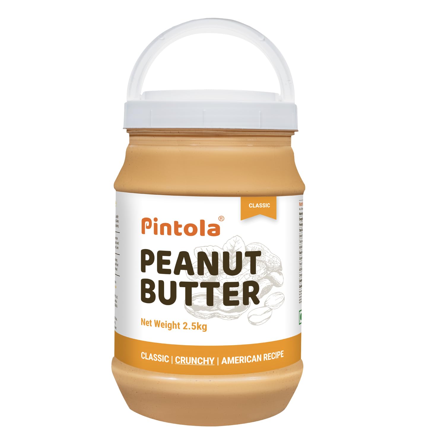PINTOLA Original Classic Peanut Butter Crunchy 2.5kg - with High Protein 26g & 7.2g Fiber, Premium Roasted Nuts, Gluten Free, Zero Trans Fat, with MUFA Good Fats, Vit E & B3, Dairy Free