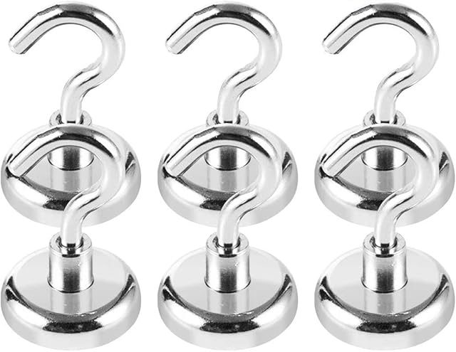 Magnetic Hooks Strong - Diameter 32mm Heavy Duty Neodymium Hanging Magnetic Hook for Fridge 6 Packs, 80lb Super Strong Magnetism Hook for Cruising