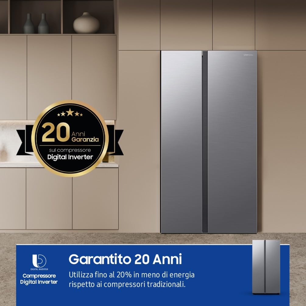 Samsung Frigorifero Side by Side Samsung Air Space AI RS62DG5003S9/EF, Wifi, All Around Cooling, SpaceMax, Ice Maker, 655 L, LxAxP: 91,2 x 178 x 71,6 cm, Metal Inox