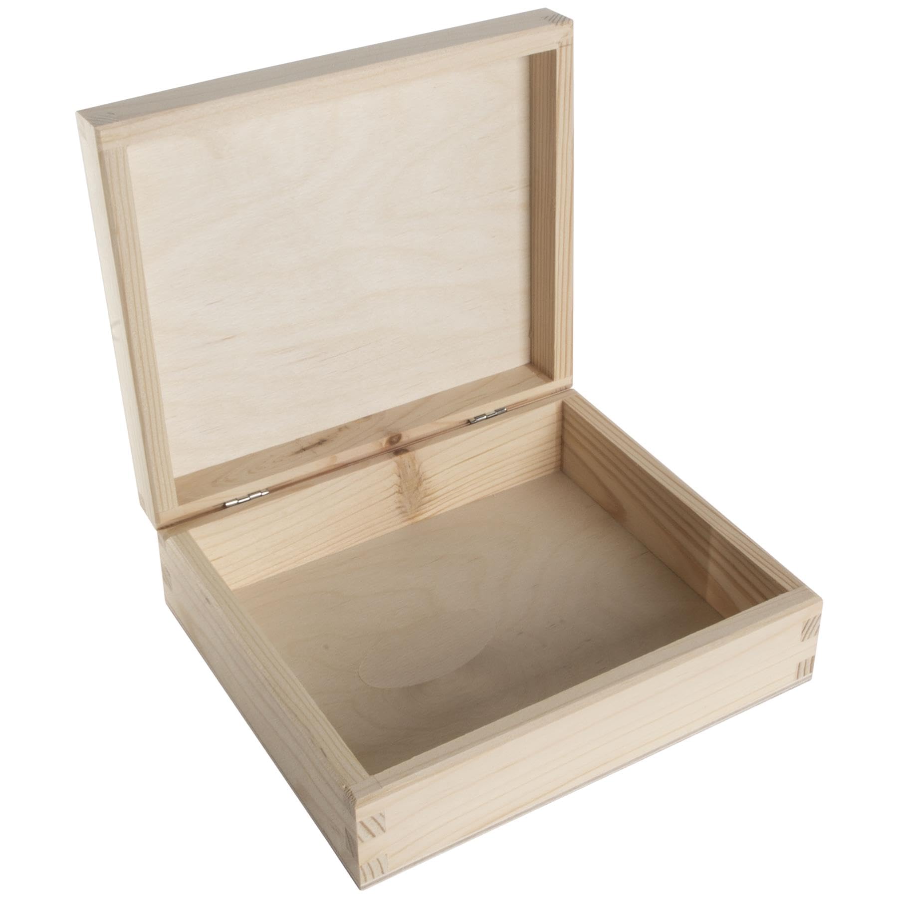 WooDeeDoo Rectangular Wooden Storage Box with Hinged Lid – 19 x 16.5 x 6 cm – Unfinished Pine Keepsake Gift Chest for Crafts Letters Trinkets DIY Decoupage Memory Storage — image 1