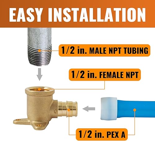 Miniatura 4 de SUNGATOR Paquete de 12 codos de expansión Pex A de 12 pulgadas, codo de oreja Pex A 12, PEX A 12 pulgadas x 12 pulgadas, codo de oreja NPT hembra