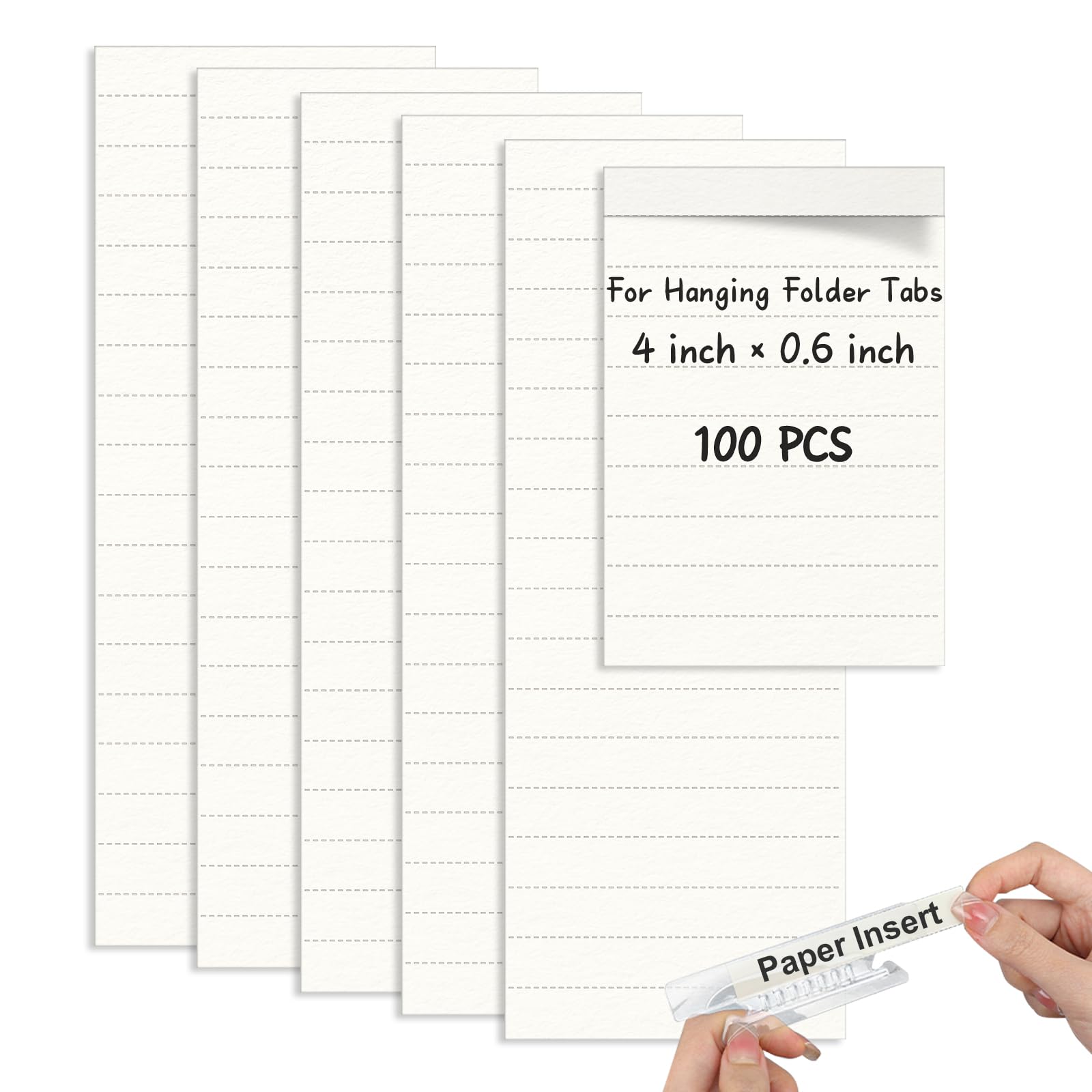100 Pcs Hanging File Folder Paper Inserts 4 inch Off White Blank File Tab Inserts Thick Cardstock for Hanging Folder (4×0.6 inch)（No Tabs）