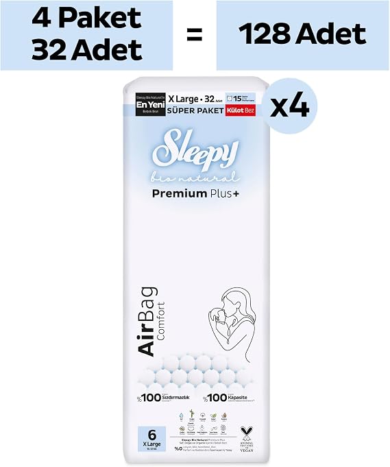 Sleepy Bio Natural Premium Plus Airbag Comfort Ultra Paket Külot Bez 6 Numara Xlarge 128 Adet