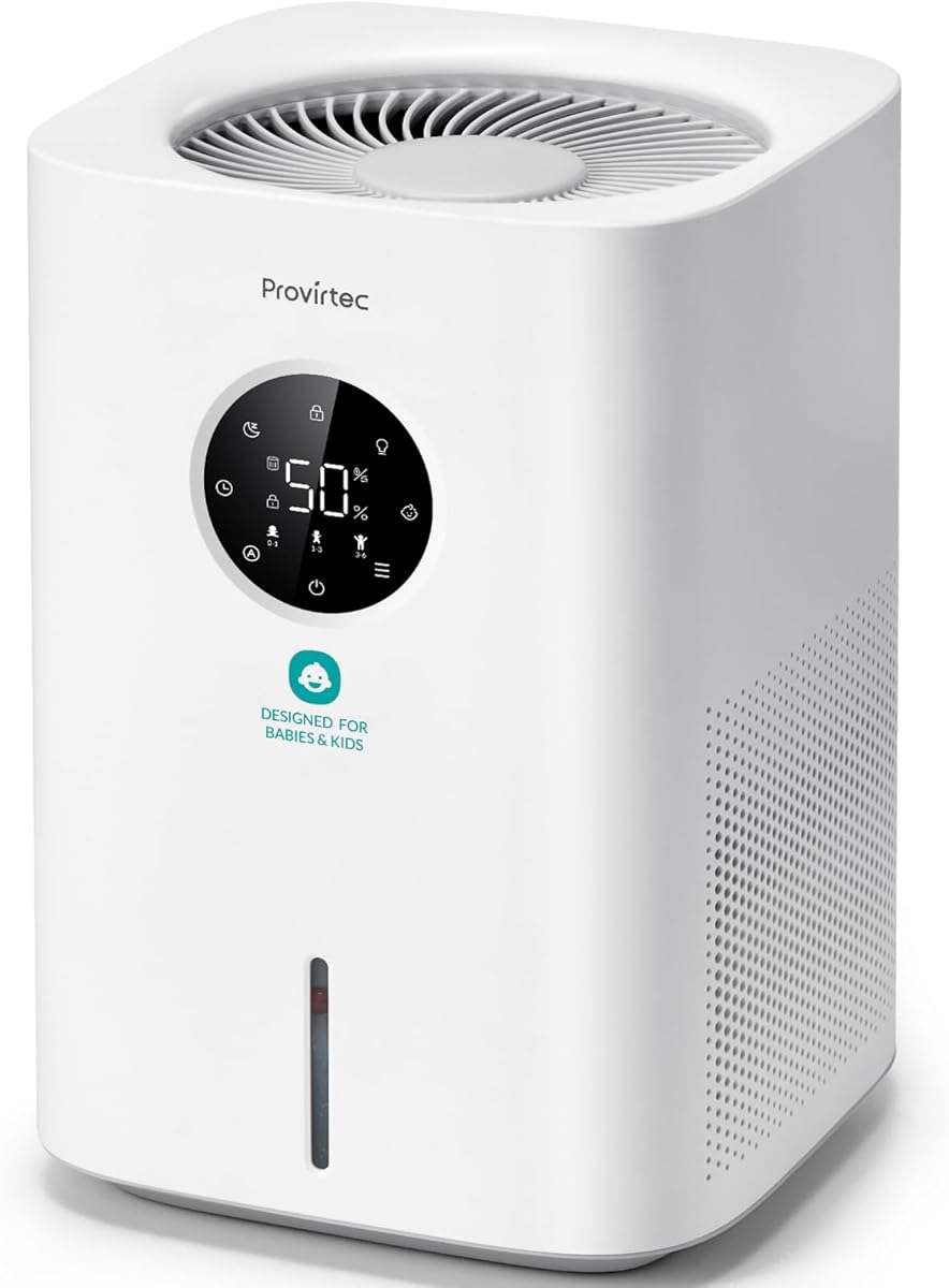 Pro Baby Evaporative Humidifier for Bedroom, MistFree & No White Dust, BPA-Free and 16dB Quiet Sleep for kids, 3 Age-Modes, Auto Control, Tap Water Safe, 4L Easy Clean Tank for Nursery