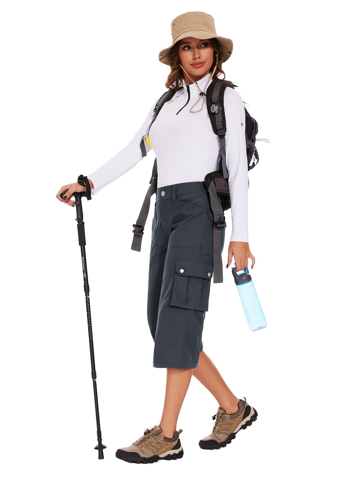Moosehill Pantaloni cargo da donna a 3/4, pantaloni da trekking, impermeabili, traspiranti, estivi, elasticizzati, per attività all'aria aperta, sport, da viaggio, con 6 tasche