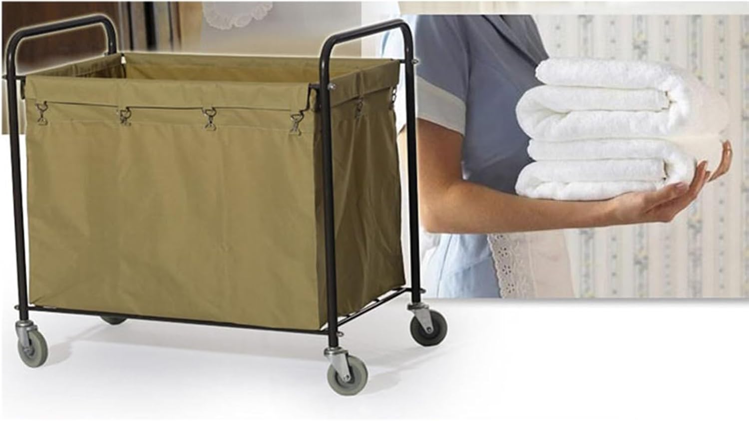Stainless Steel Hotel Room Cleaning Cart - Heavy Duty Janitorial Trolley with Storage Bins, Ideal for Housekeeping, Maid Services, and Hospitality Industry