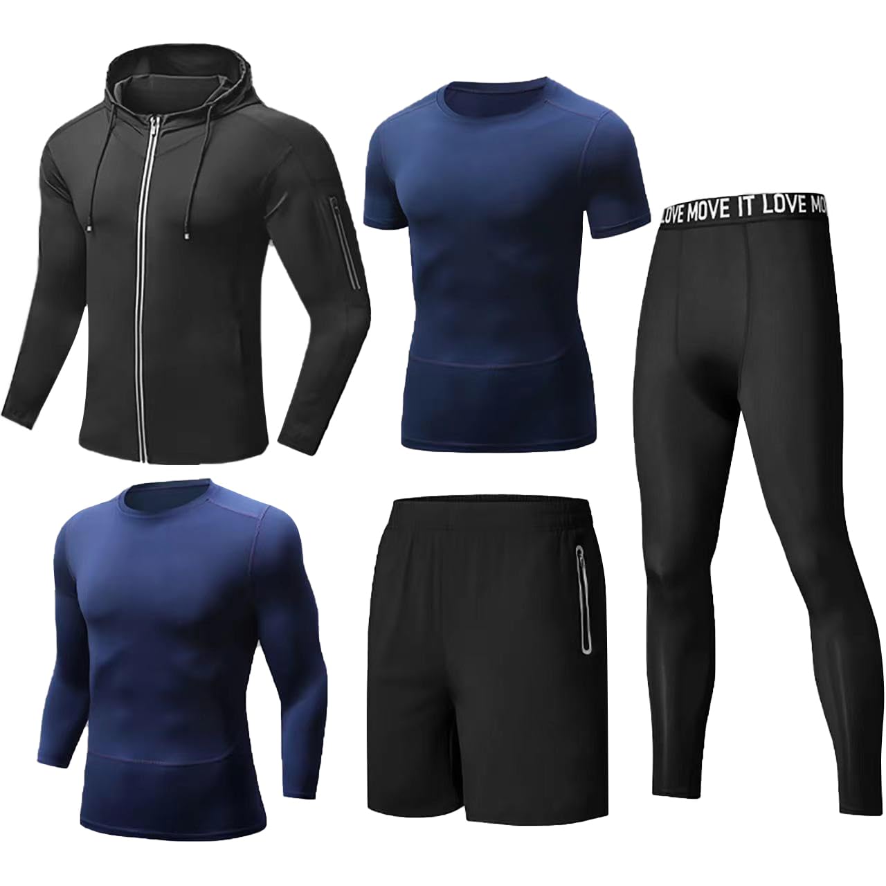 5 pièces Ensemble Compression Homme Vêtements d'entraînement de Fitness pour hommes pantalons de Compression à Vêtement Running Tee Shirt Compression Legging Sport Short Running