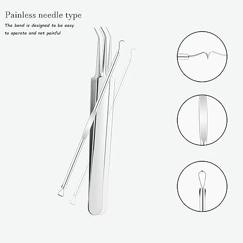 Miniatura 7 de Kit de herramientas para eliminar puntos negros, juego de 11 piezas de extractor de acné de acero inoxidable, pinzas ultra afiladas para eliminación