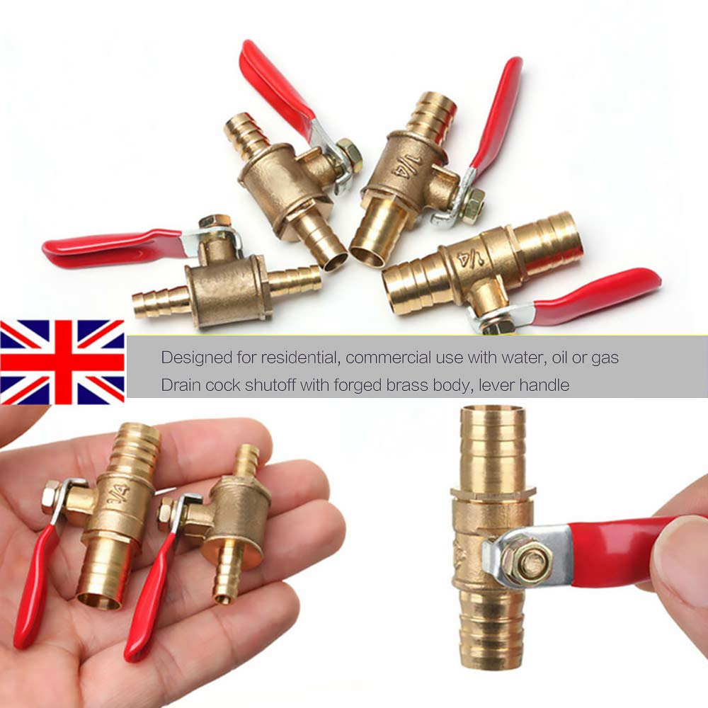 Bwintech 2 pezzi 12mm 3 vie in ottone valvola a sfera Hose Barb, forma a Y 2 interruttore valvola di intercettazione con 6 pezzi di fascette stringitubo