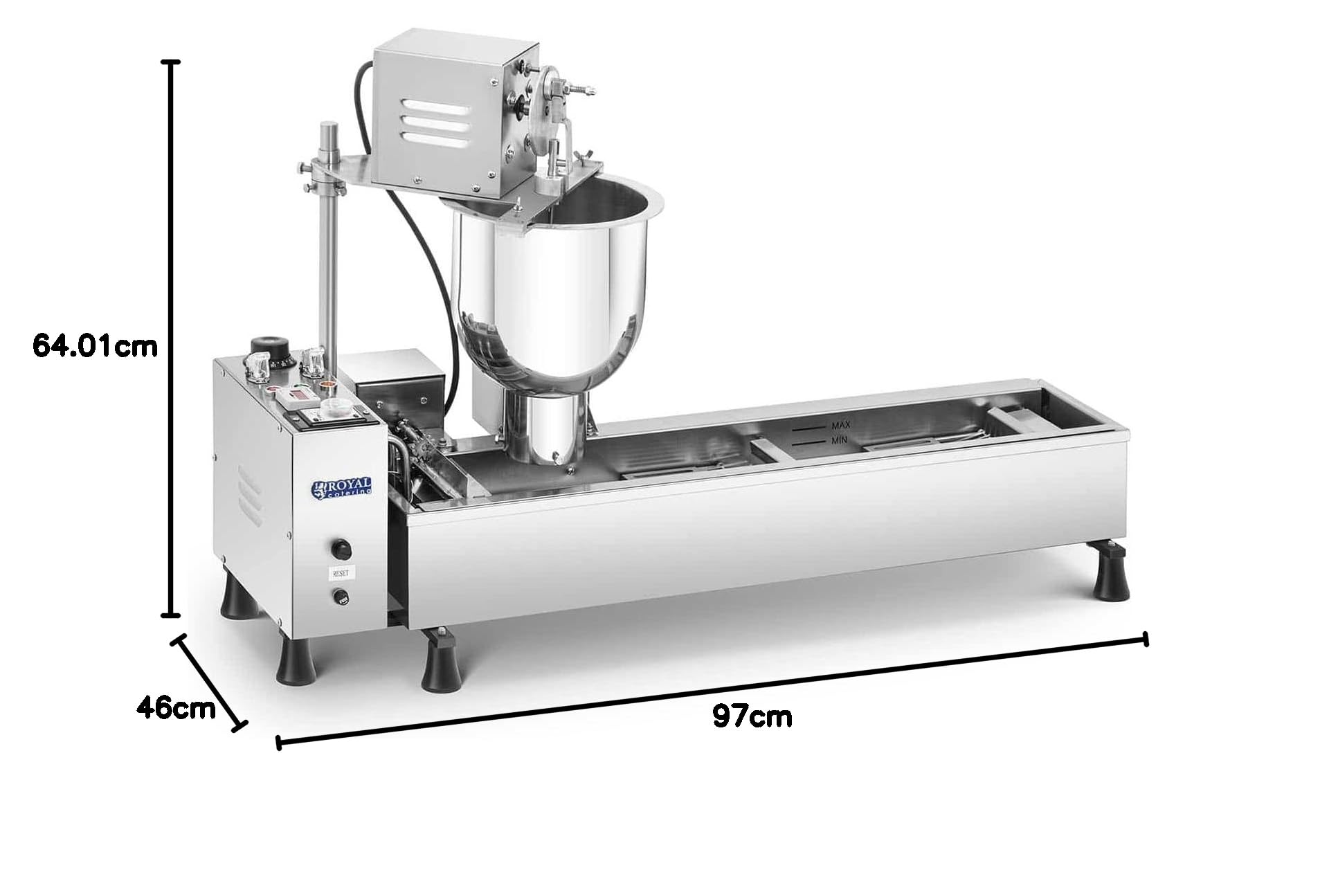 Royal Catering Appareil À Donuts Machine À Beignets Beignes Automatique RCDM-3K (3 000 W, 6L D'Huile, 10L De Pâte, 450 Donuts/Heure, Max. 200 °C, Inox)