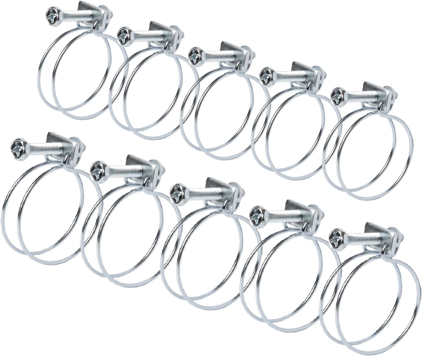 POWERTEC 70446 Double Wire Hose Clamp with bolt, 10 Pack, 5 Each of 1-1/2" and 2", Adjustable Hose Clamps for Pool Hose for Above Ground Pools & Spa Hose, Pipe Clamp, Worm Gear Clamp
