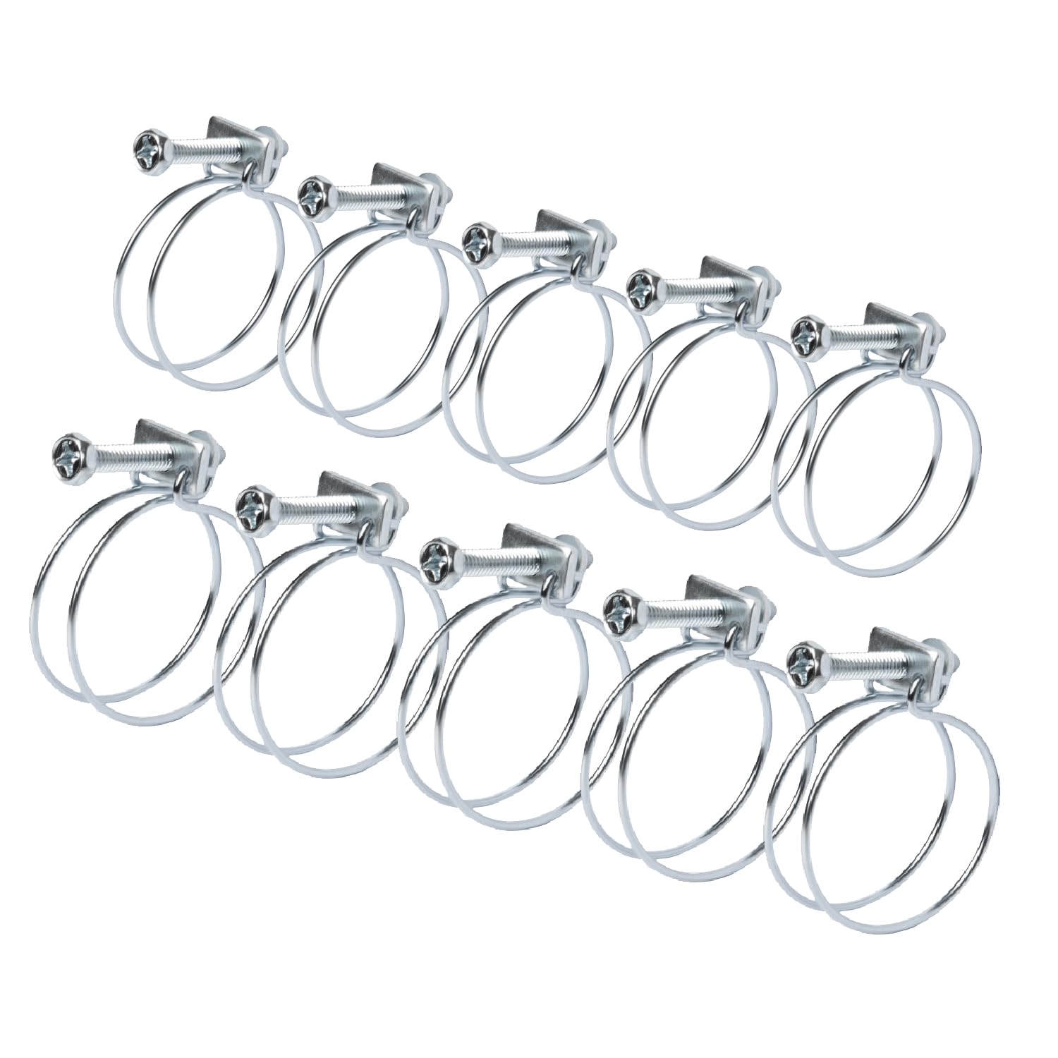 POWERTEC 70446 Double Wire Hose Clamp with bolt, 10 Pack, 5 Each of 1-1/2" and 2", Adjustable Hose Clamps for Pool Hose for Above Ground Pools & Spa Hose, Pipe Clamp, Worm Gear Clamp