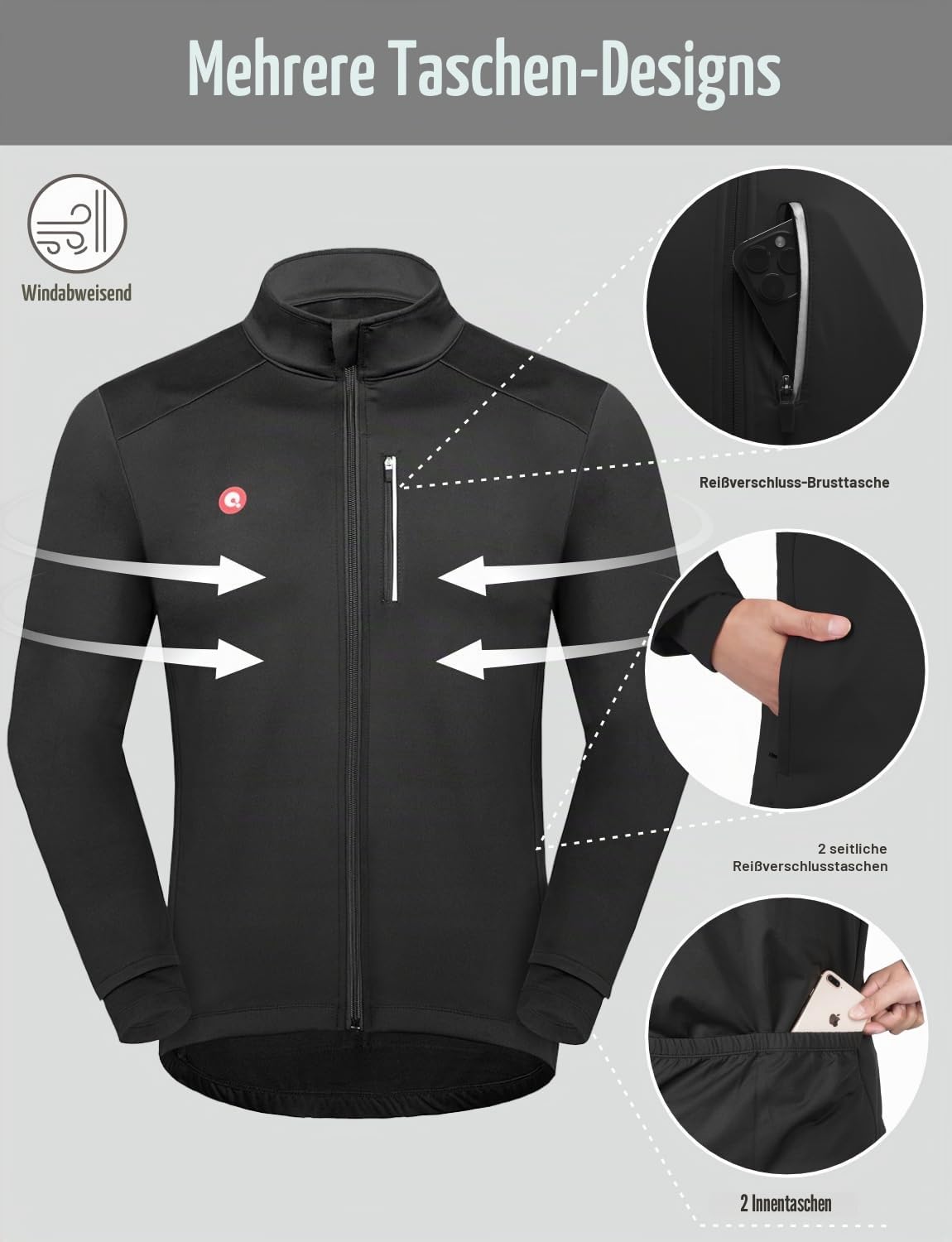 Przewalski Fahrradjacke Herren Winter Softshell Winddicht Reflektierend