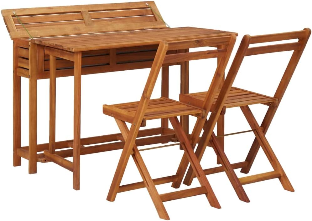 Balcony Planter Table with 2 Bistro Chairs,Balcony Furniture,Afternoon Tea Suit,Patio Furniture Set,Perfect for Patio, Garden, Porch,Family Room,Sitting Area, Solid Acacia Wood