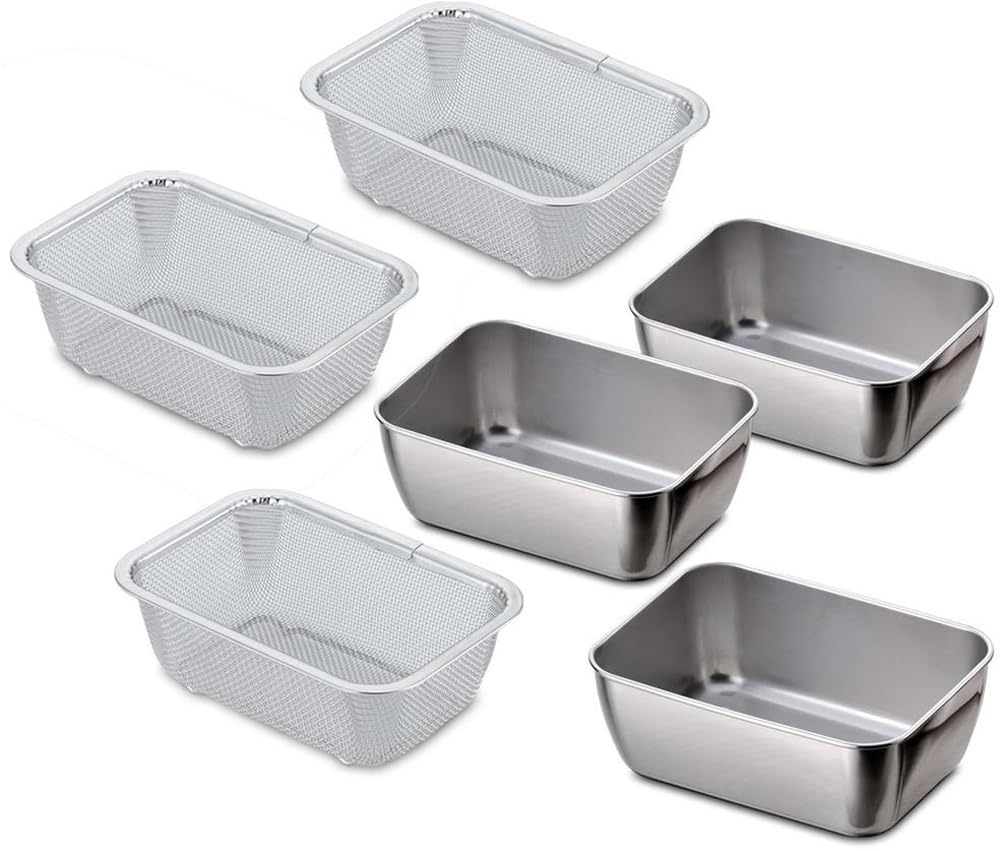 下村企販 積み重ねて省スペースに使える 角型 バット ザル 6点セット 【日本製】 食洗機対応 ステンレス すっきり収まる 食材の小分け 下 Amazon｜下村企販 積み重ねて省スペースに使える 角型 バット ザル 6点