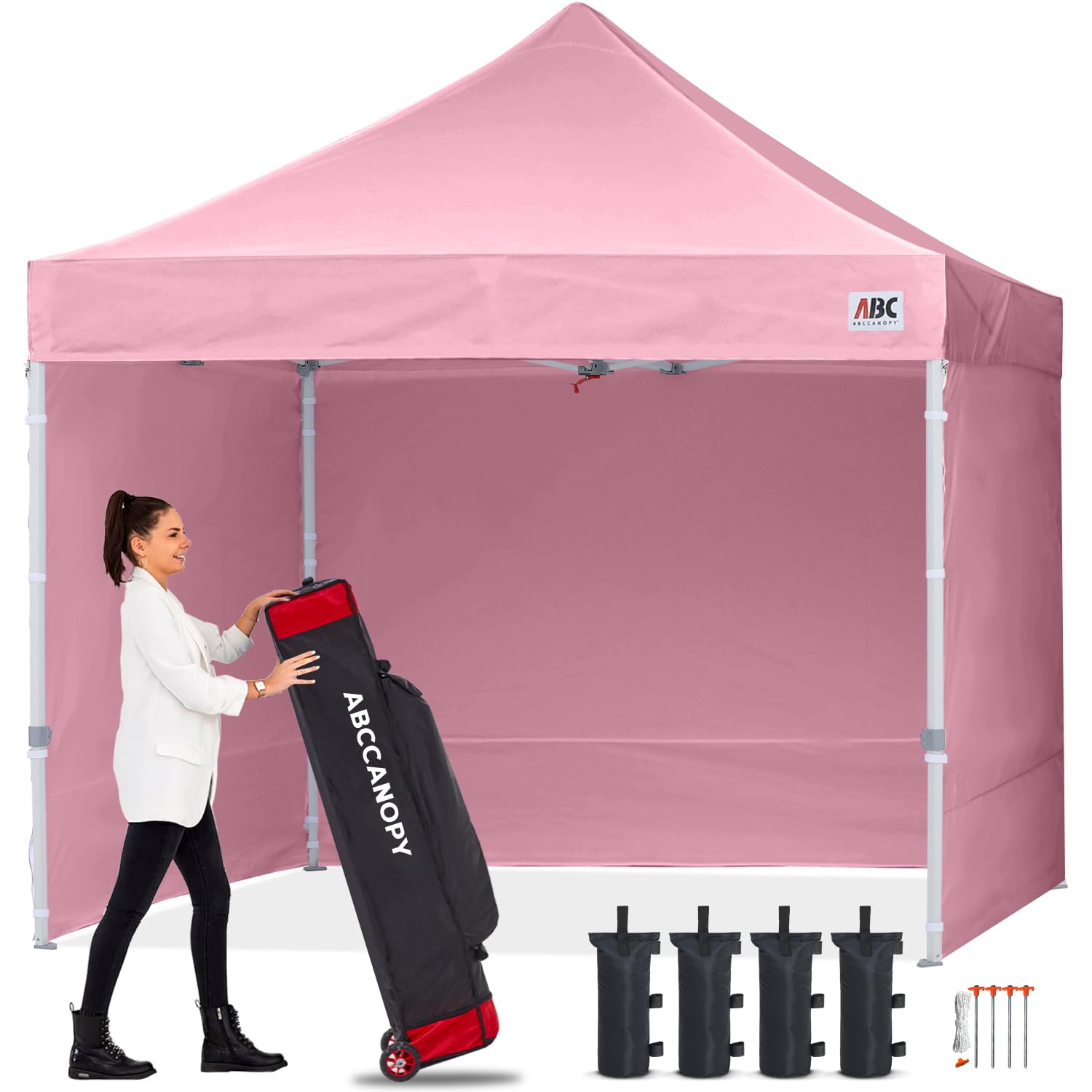 ABCCANOPY Pop Up Gazebo With Side Panels and Door Wall Commercial Shelters Instant Shade And Block Rain, Bonus Upgraded Roller Bag, 4 Weight Bags, Stakes and Ropes(2.5x2.5M,Pink)