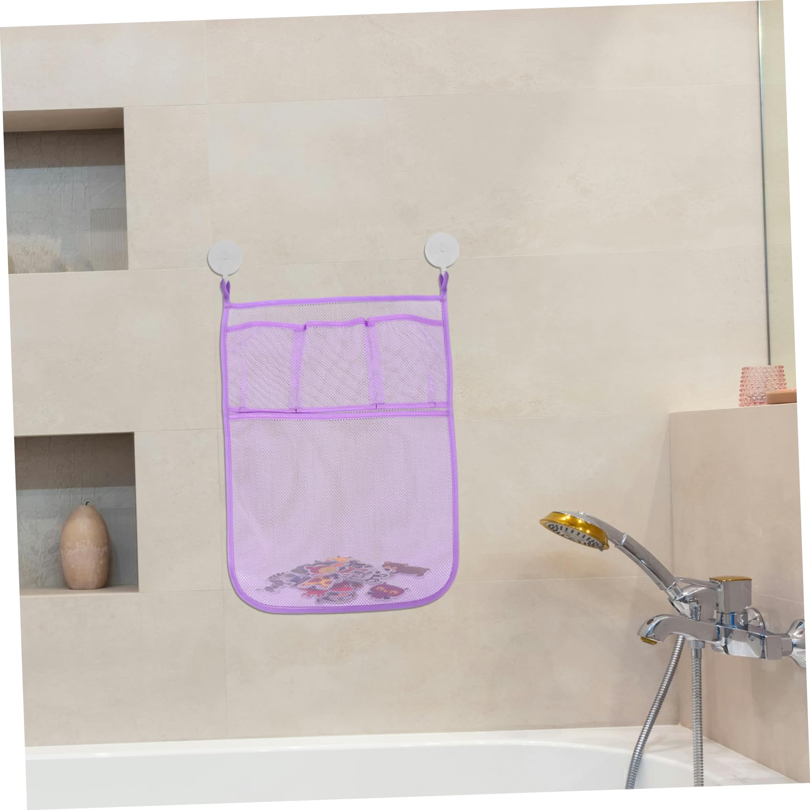 HEMOTON Bathroom Toy Storage Bag Multi-Layered Mesh Organizer Easy to Dry Toys Wall Mountable