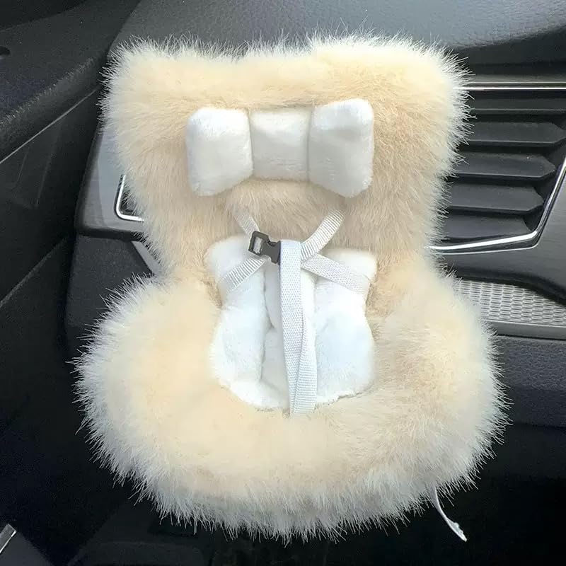 Doll Car Seat for 17cm Dolls with Air Vent Clip and Desktop Stand, Cute and Functional Car Ornament for Blind Box Doll Fans, Collectors (Beige)