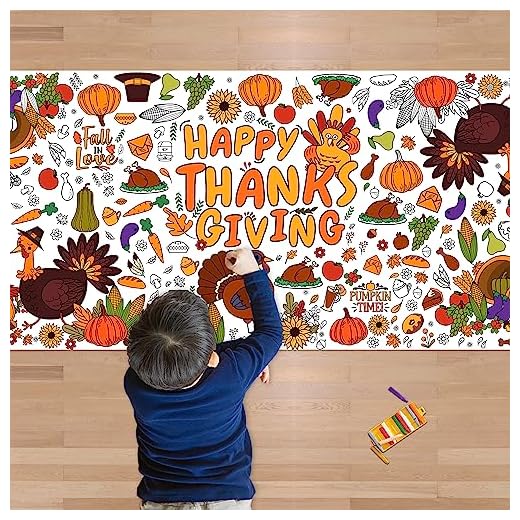 OHOME Thanksgiving Giant Coloring Poster/Tablecloth-Thanksgiving Crafts for Kids-30 x 72 Inches Jumbo Paper Coloring Banner Games Activities for Kids Gifts - THANKSGIVING Decorations