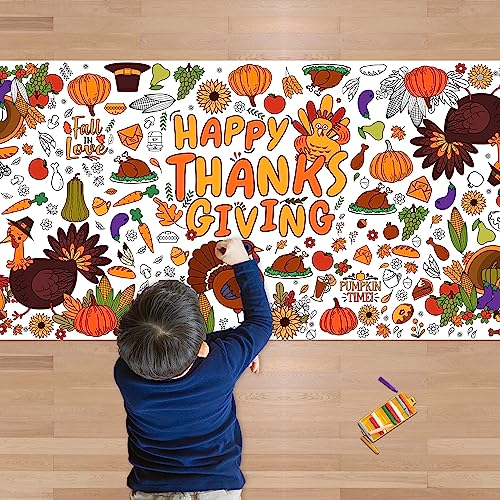 OHOME Thanksgiving Giant Coloring Poster/Tablecloth-Thanksgiving Crafts for Kids-30 x 72 Inches Jumbo Paper Coloring Banner Games Activities Essentials for Kids Gifts - Friendsgiving Decorations Decor