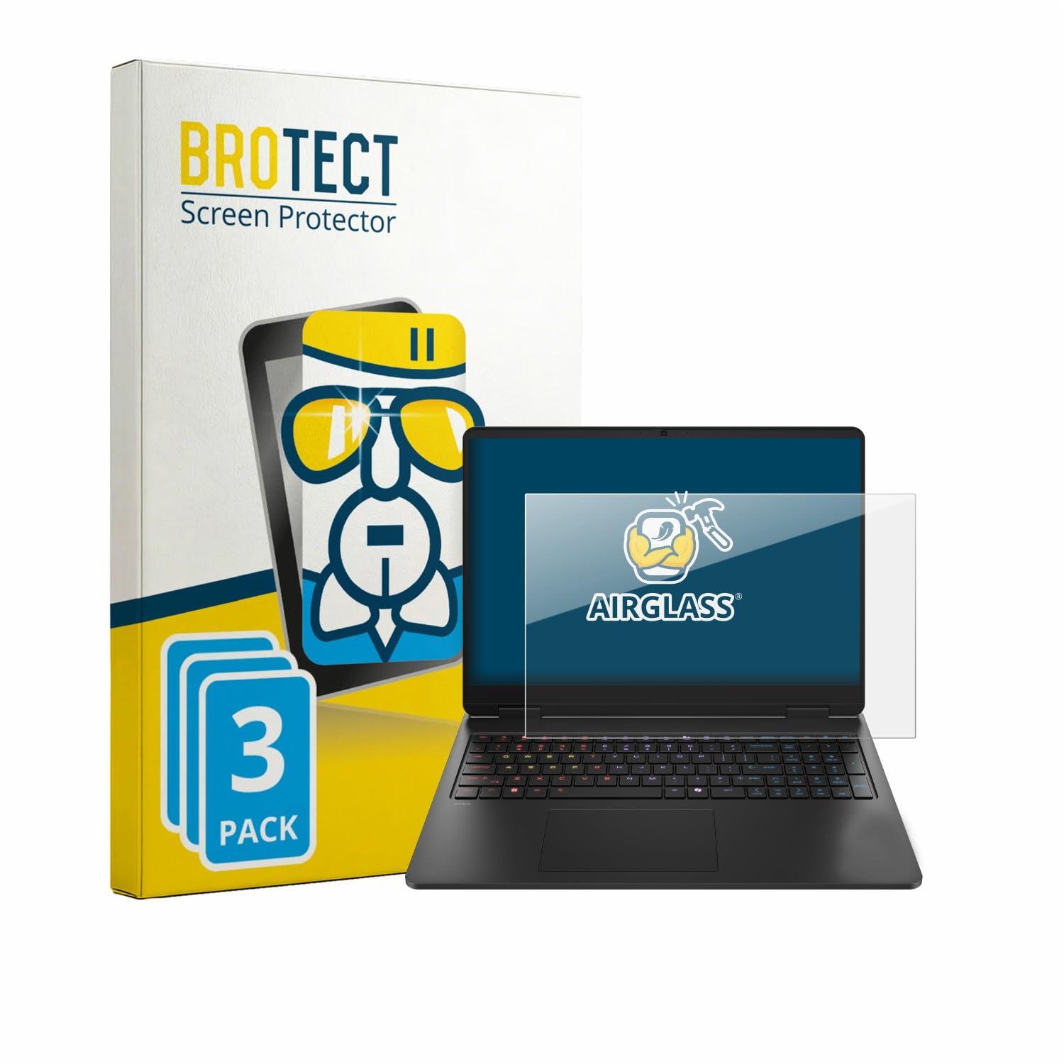 brotect 3 Pezzi Pellicola Vetro per HP HyperX Omen 16 | Chiara Protezione Schermo Made in Germany, Durezza 9H Anti-Graffio Glass Screen Protector