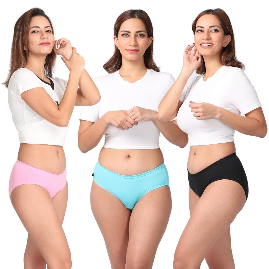 adira Women Panty Pack of 3 | Medium Waist Panty with Full Coverage | Inside Elastic - No Elastic Exposure to Skin | Soft Wicking Cotton-picture-55